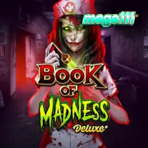 Tampilan visual slot Book of Madness Deluxe dengan tema horor rumah sakit jiwa