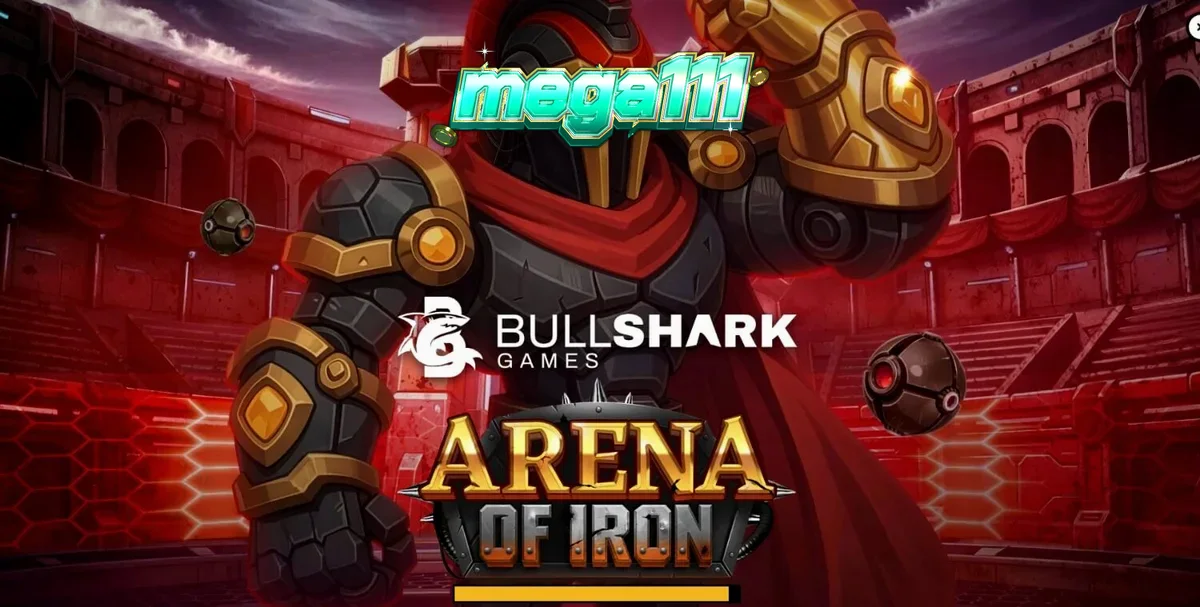 Tampilan visual futuristik dari slot Arena of Iron dengan tema gladiator robotik.